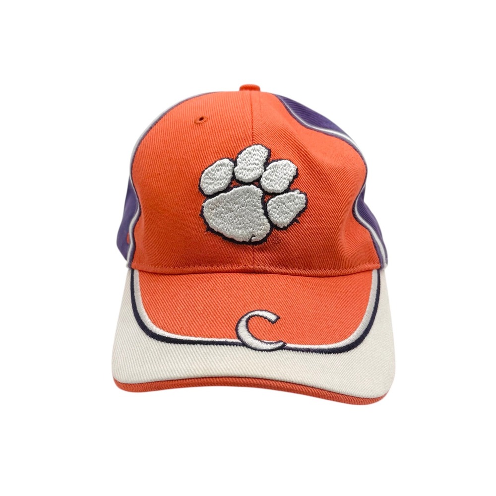 Vintage Clemson Tigers Hat Purple Orange White W/ White Tiger Paw Cap Adjustable
